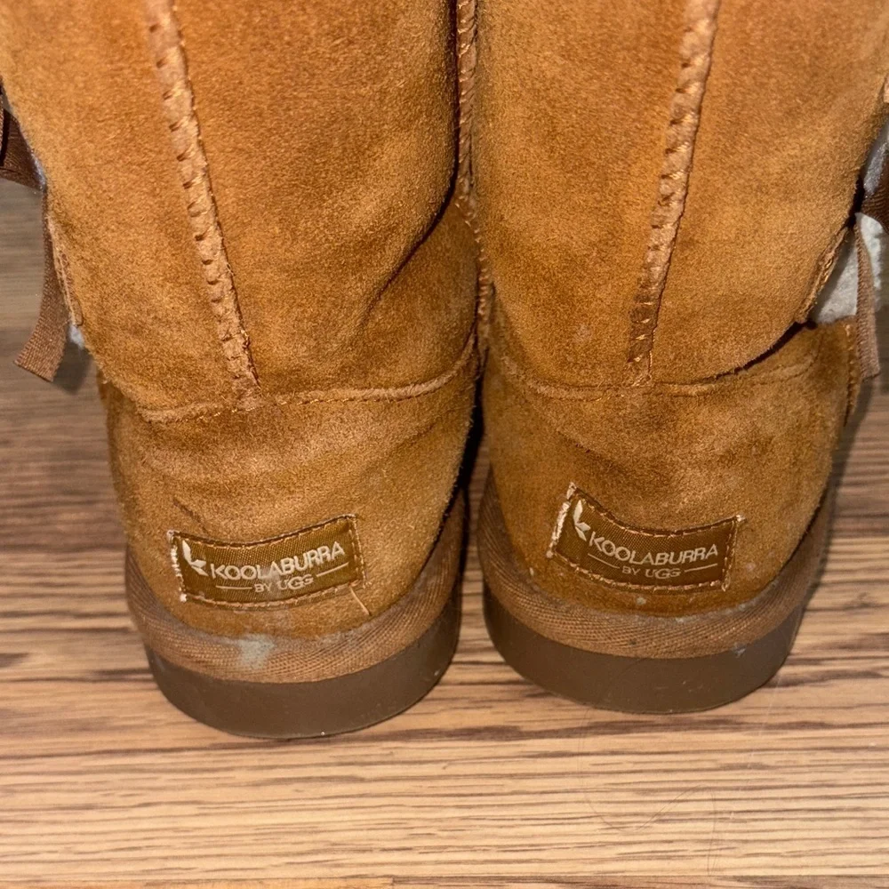 Warm Tan Koolaburra Kids Boots with Bow Accents